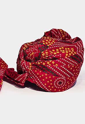 Bandhej Printed Cotton Unisex Turban in Maroon