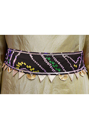 Bandhej Printed Crepe Adjustable Waist Belt in Black