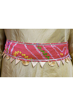 Bandhej Printed Crepe Adjustable Waist Belt in Dark Peach