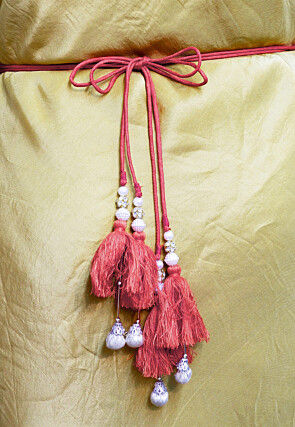 Bandhej Printed Crepe Adjustable Waist Belt in Dark Peach