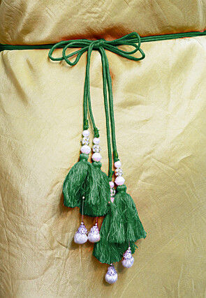 Bandhej Printed Crepe Adjustable Waist Belt in Green