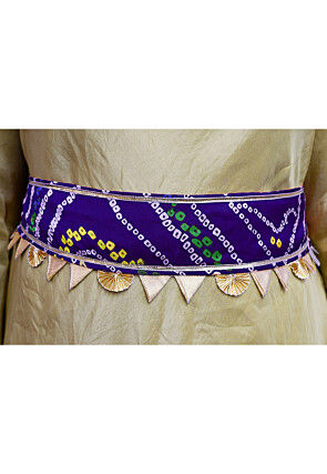 Bandhej Printed Crepe Adjustable Waist Belt in Royal Blue