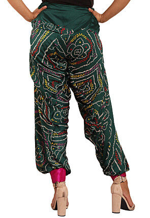 Bandhej Printed Crepe Alladin Pant in Dark Green