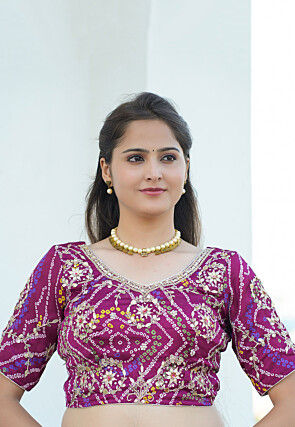 Bandhej Printed Crepe Blouse in Magenta