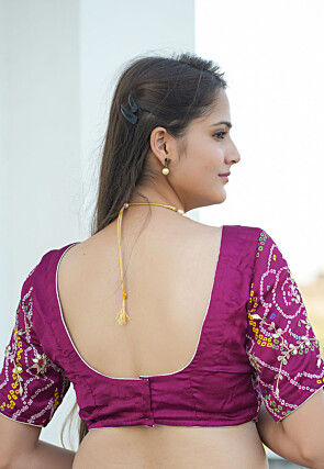 Bandhej Printed Crepe Blouse in Magenta