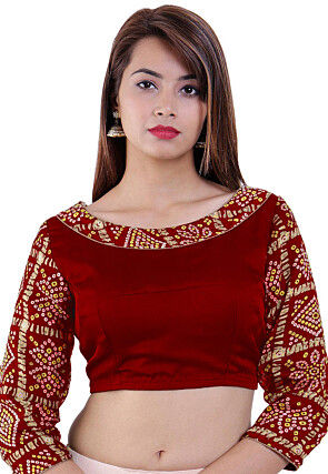 Bandhej Printed Crepe Blouse in Maroon