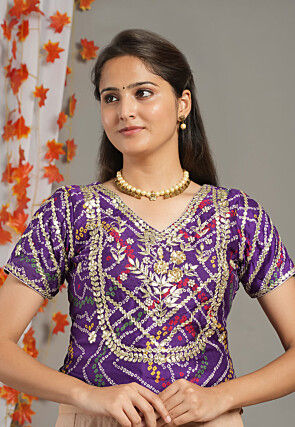 Bandhej Printed Crepe Blouse in Purple