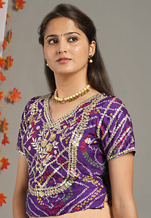 Bandhej Printed Crepe Blouse in Purple
