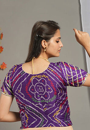 Bandhej Printed Crepe Blouse in Purple