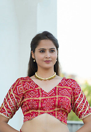 Bandhej Printed Crepe Blouse in Red