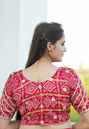 Bandhej Printed Crepe Blouse in Red