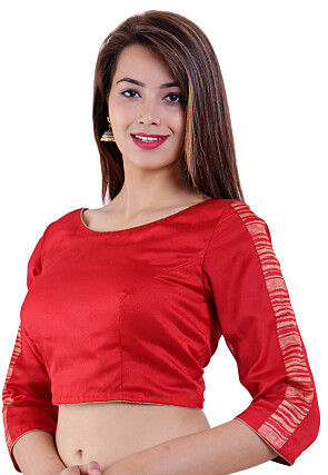 Bandhej Printed Crepe Blouse in Red