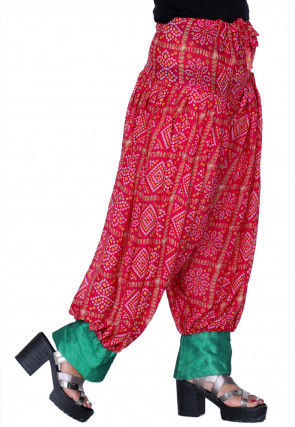 Bandhej Printed Crepe Harem Pant in Fuchsia