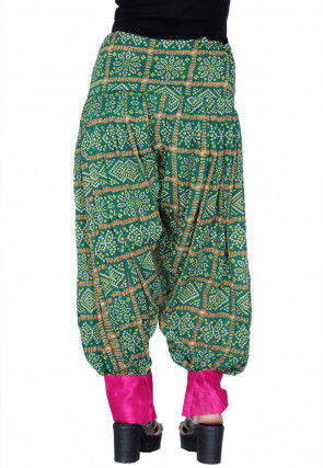 Bandhej Printed Crepe Harem Pant in Teal Green