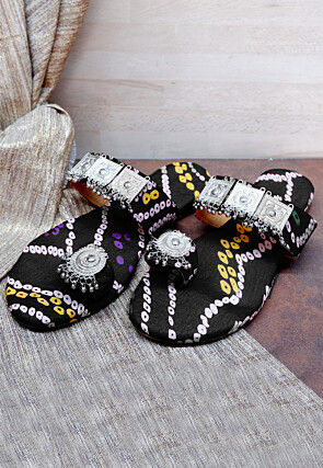 Bandhej Printed Crepe Kolhapuris in Black