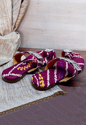 Bandhej Printed Crepe Kolhapuris in Purple