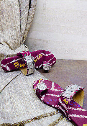 Bandhej Printed Crepe Kolhapuris in Purple