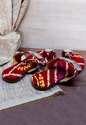 Bandhej Printed Crepe Kolhapuris in Red