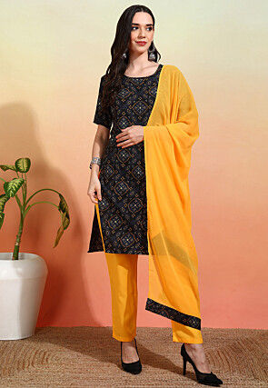 Bandhej Printed Crepe Pakistani Suit in Black