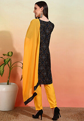 Bandhej Printed Crepe Pakistani Suit in Black