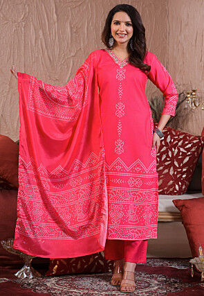 Bandhej Printed Crepe Pakistani Suit in Pink