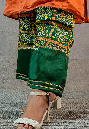 Bandhej Printed Crepe Palazzo  in Green