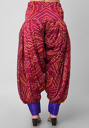 Bandhej Printed Crepe Patiala in Maroon