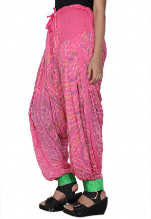 Bandhej Printed Crepe Patiala in Pink