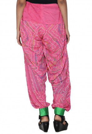 Bandhej Printed Crepe Patiala in Pink