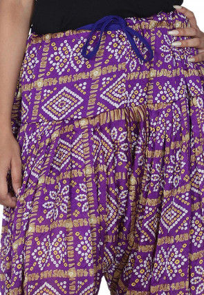 Bandhej Printed Crepe Patiala in Purple