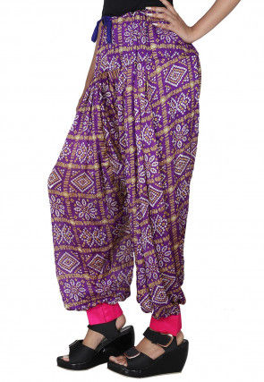 Bandhej Printed Crepe Patiala in Purple
