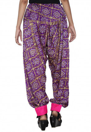 Bandhej Printed Crepe Patiala in Purple