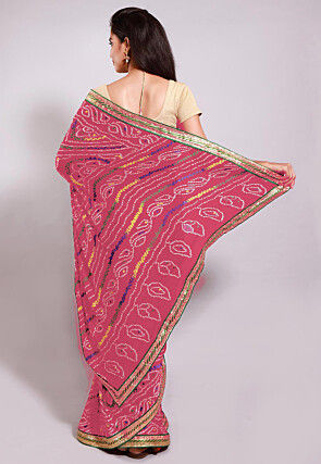 Bandhej Printed Crepe Saree in Dark Peach