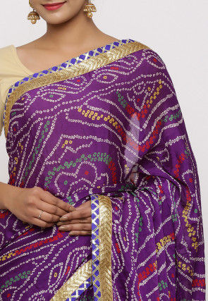 Bandhej Printed Crepe Saree in Purple