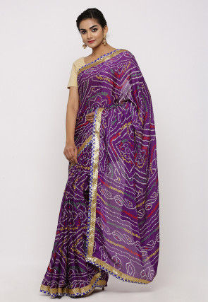 Bandhej Printed Crepe Saree in Purple