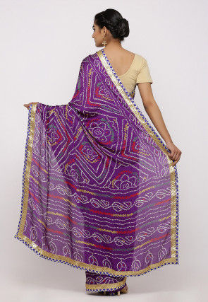 Bandhej Printed Crepe Saree in Purple