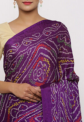 Bandhej Printed Crepe Saree in Purple