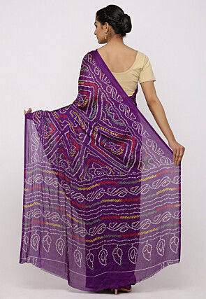 Bandhej Printed Crepe Saree in Purple