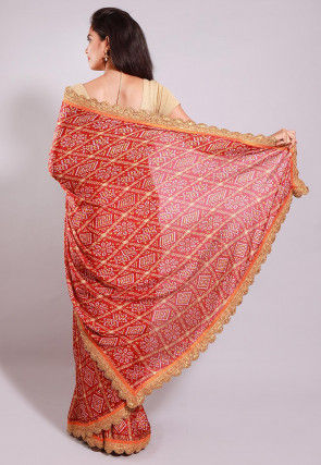 Bandhej Printed Crepe Saree in Red