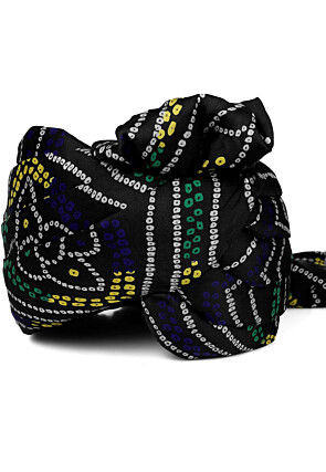 Bandhej Printed Crepe Unisex Turban in Black