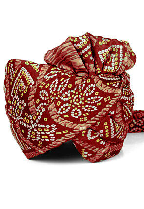 Bandhej Printed Crepe Unisex Turban in Maroon