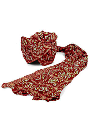 Bandhej Printed Crepe Unisex Turban in Maroon