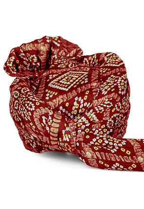 Bandhej Printed Crepe Unisex Turban in Maroon