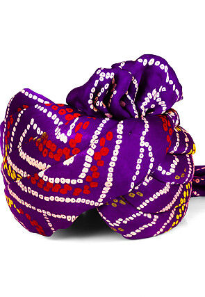 Bandhej Printed Crepe Unisex Turban in Purple