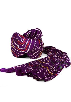 Bandhej Printed Crepe Unisex Turban in Purple