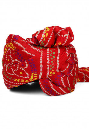 Bandhej Printed Crepe Turban in Red