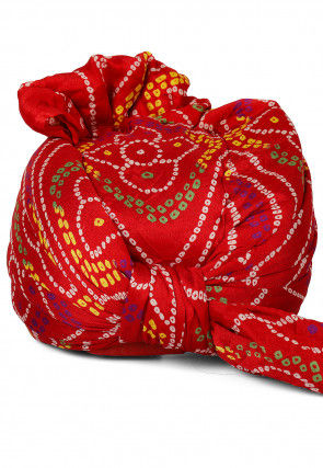 Bandhej Printed Crepe Unisex Turban in Red