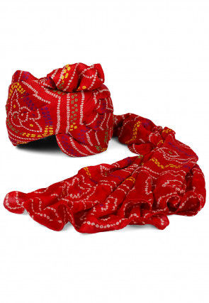 Bandhej Printed Crepe Unisex Turban in Red