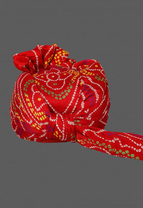 Bandhej Printed Crepe Kids Turban in Red