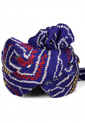 Bandhej Printed Crepe Turban in Royal Blue